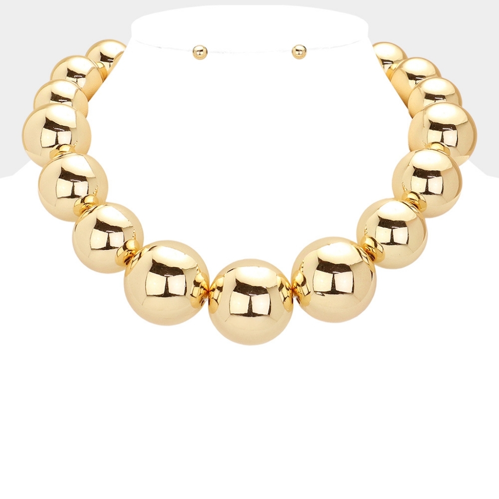 Gold Beaded Statement Necklace - Women's Jewelry
